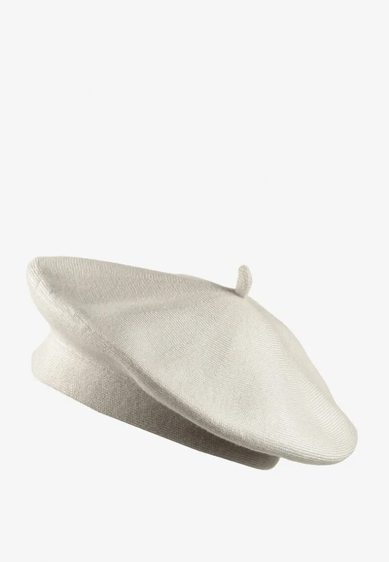 Jasnoszary Klasyczny Beret z Antenką z Bawełną i Kaszmirem Emidora