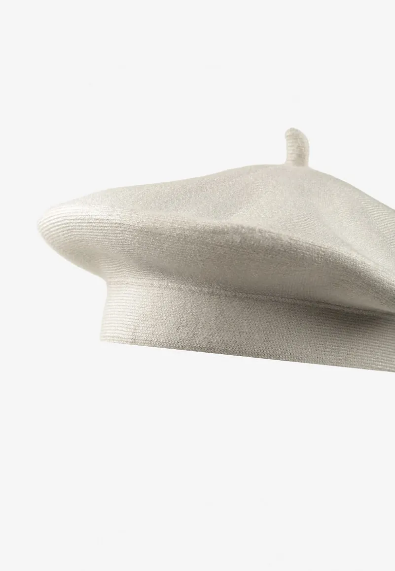 Jasnoszary Klasyczny Beret z Antenką z Bawełną i Kaszmirem Emidora