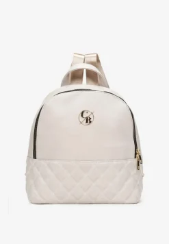 Jasnoszary Pikowany Plecak z Regulowanymi Szelkami i Metalową Ozdobą Kiza