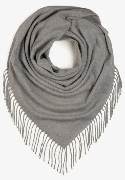 Jasnoszary Szalik z Bawełny i Wiskozy o Kwadratowym Fasonie z Frędzlami Merya