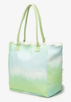 Jasnozielona Duża Torebka Tote z Dwoma Uchwytami Napisami i Krótkimi Frędzlami Geminisa