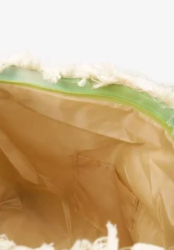 Jasnozielona Duża Torebka Tote z Dwoma Uchwytami Napisami i Krótkimi Frędzlami Geminisa