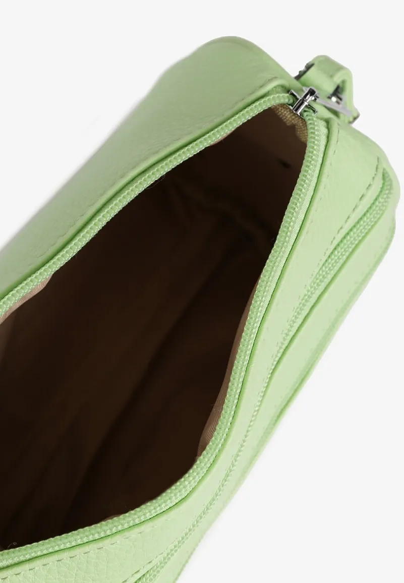 Jasnozielona Mała Torebka Listonoszka z Kieszeniami na Suwak Savirette