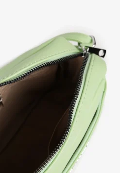 Jasnozielona Torebka Typu Listonoszka z Suwakiem i Metalicznym Zdobieniem Silenaia