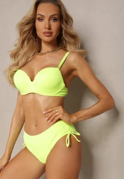 Jasnozielone Bikini Biustonosz z Usztywnianymi Miseczkami Majtki Figi Ozdobione Troczkami Tamarie