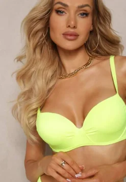 Jasnozielone Bikini Biustonosz z Usztywnianymi Miseczkami Majtki Figi Ozdobione Troczkami Tamarie