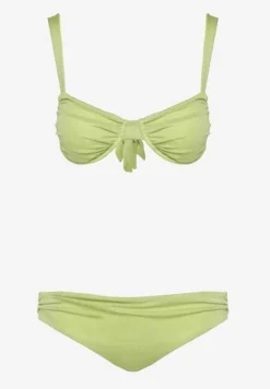 Jasnozielone Bikini Dwuczęściowe Biustonosz z Wiązaniem na Plecach Majtki Typu Figi Tiamarla