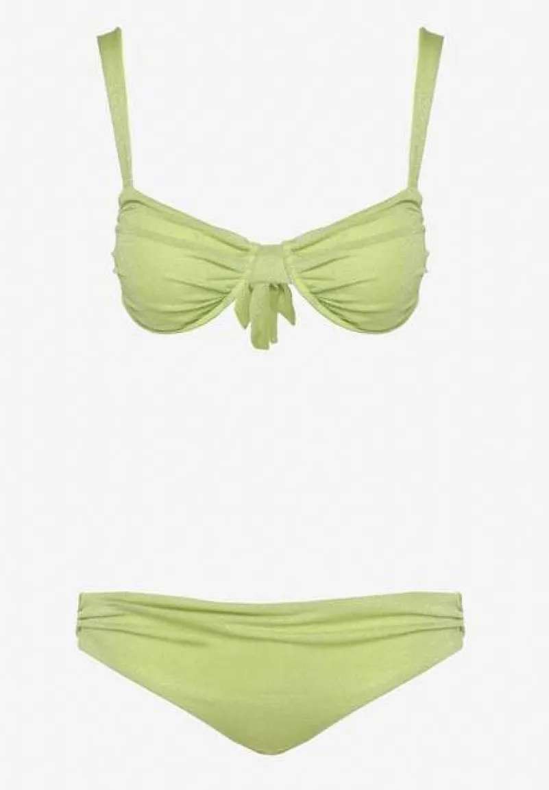 Jasnozielone Bikini Dwuczęściowe Biustonosz z Wiązaniem na Plecach Majtki Typu Figi Tiamarla