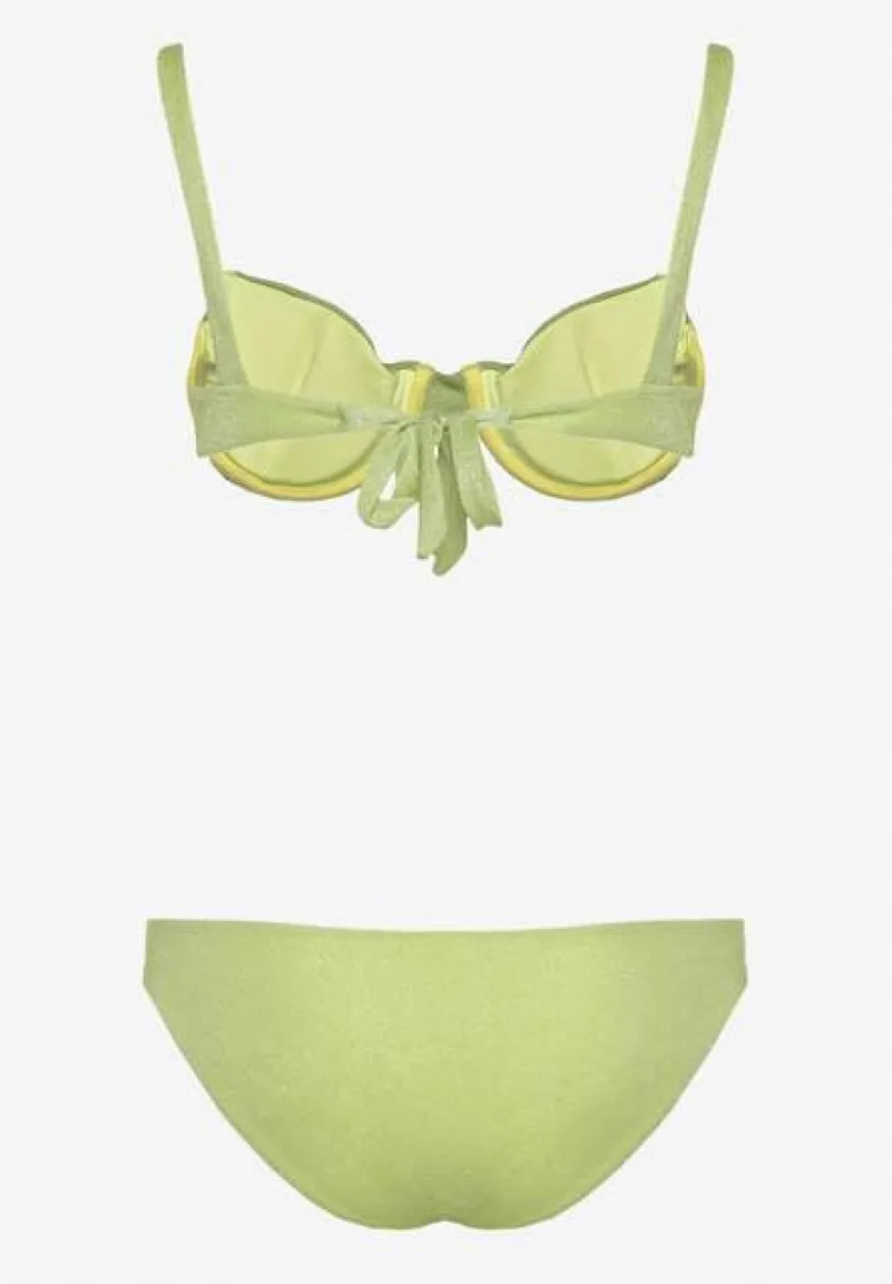 Jasnozielone Bikini Dwuczęściowe Biustonosz z Wiązaniem na Plecach Majtki Typu Figi Tiamarla