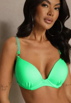 Jasnozielone Bikini Majtki Figi i Biustonosz z Cyrkoniami Tenumela