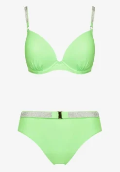 Jasnozielone Bikini Majtki Figi i Biustonosz z Cyrkoniami Tenumela