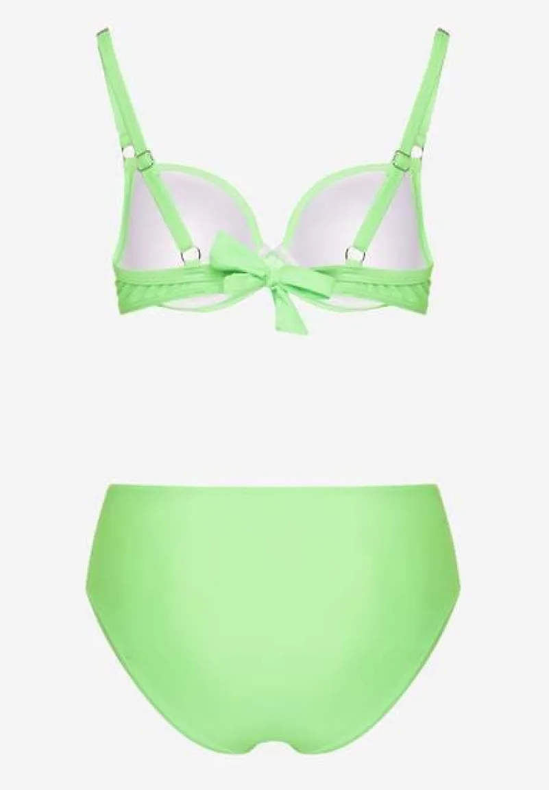 Jasnozielone Bikini Majtki Figi i Biustonosz z Cyrkoniami Tenumela