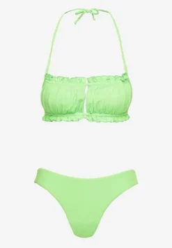Jasnozielone Bikini Majtki Figi Biustonosz z Wiązaniem Ozdobiony Marszczeniem Folinira