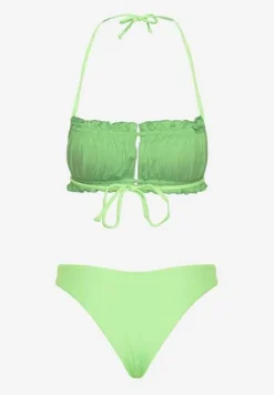 Jasnozielone Bikini Majtki Figi Biustonosz z Wiązaniem Ozdobiony Marszczeniem Folinira