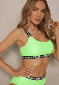 Jasnozielone Bikini Majtki Typu Figi i Sportowa Góra Ozdobione Napisami Nevoneira
