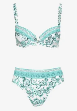 Jasnozielone Bikini Zdobione Ornamentalnym Printem Biustonosz i Figi Mirulea
