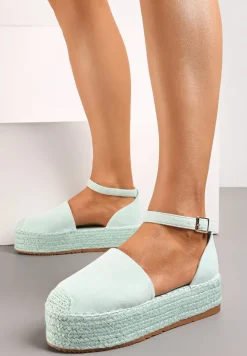 Jasnozielone Espadryle z Ekozamszu na Platformie z Jutowej Plecionki Omizza