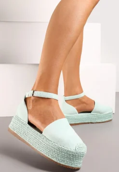 Jasnozielone Espadryle z Ekozamszu na Platformie z Jutowej Plecionki Omizza