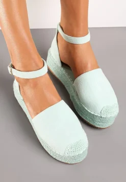 Jasnozielone Espadryle z Ekozamszu na Platformie z Jutowej Plecionki Omizza