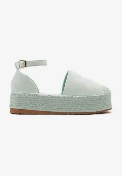 Jasnozielone Espadryle z Ekozamszu na Platformie z Jutowej Plecionki Omizza