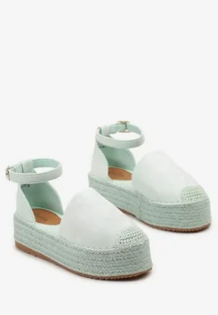 Jasnozielone Espadryle z Ekozamszu na Platformie z Jutowej Plecionki Omizza