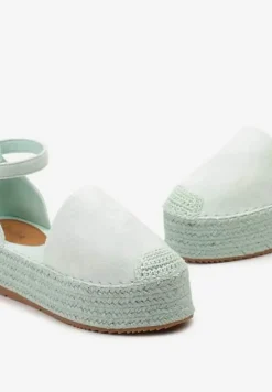 Jasnozielone Espadryle z Ekozamszu na Platformie z Jutowej Plecionki Omizza