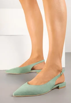 Jasnozielone Sandały Slingback Vices z Wkładką ze Skóry Naturalnej Annisae