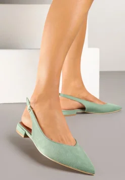 Jasnozielone Sandały Slingback Vices z Wkładką ze Skóry Naturalnej Annisae