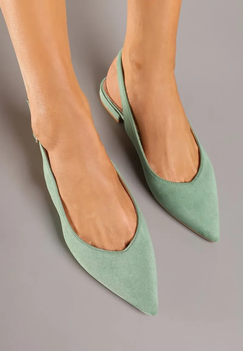 Jasnozielone Sandały Slingback Vices z Wkładką ze Skóry Naturalnej Annisae