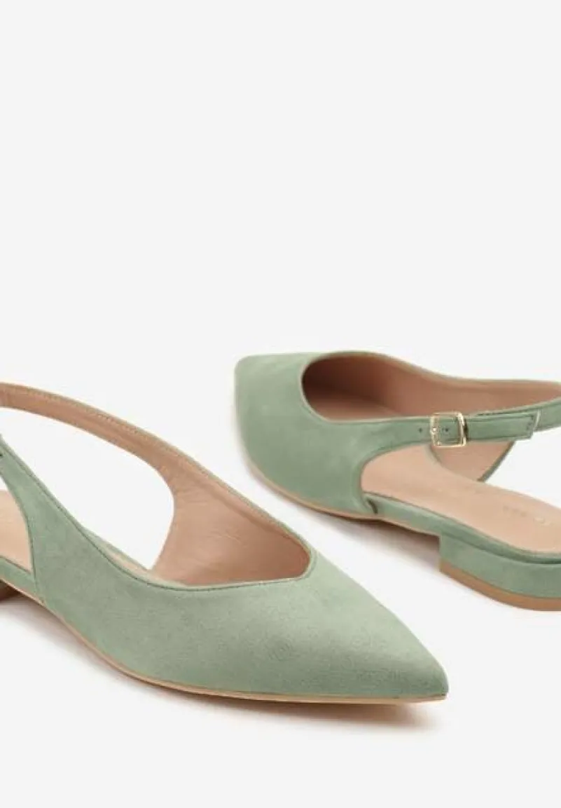 Jasnozielone Sandały Slingback Vices z Wkładką ze Skóry Naturalnej Annisae
