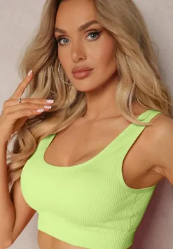 Jasnozielony Prążkowany Biustonosz Sportowy z Elastycznego Materiału Blunemia