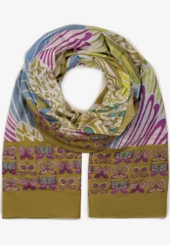 Jasnozielony Szalik w Stylu Apaszki z Bawełny z Motylami Geniosa