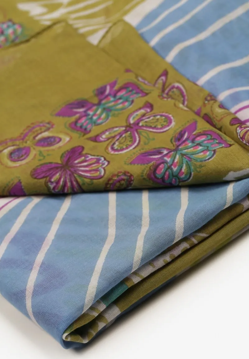 Jasnozielony Szalik w Stylu Apaszki z Bawełny z Motylami Geniosa