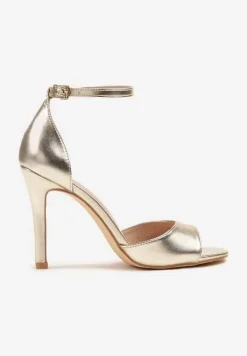 Jasnozłote Sandały Vices na Szpilce z Okrągłym Noskiem Katoria