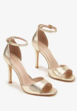 Jasnozłote Sandały Vices na Szpilce z Okrągłym Noskiem Katoria