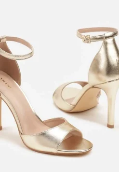 Jasnozłote Sandały Vices na Szpilce z Okrągłym Noskiem Katoria