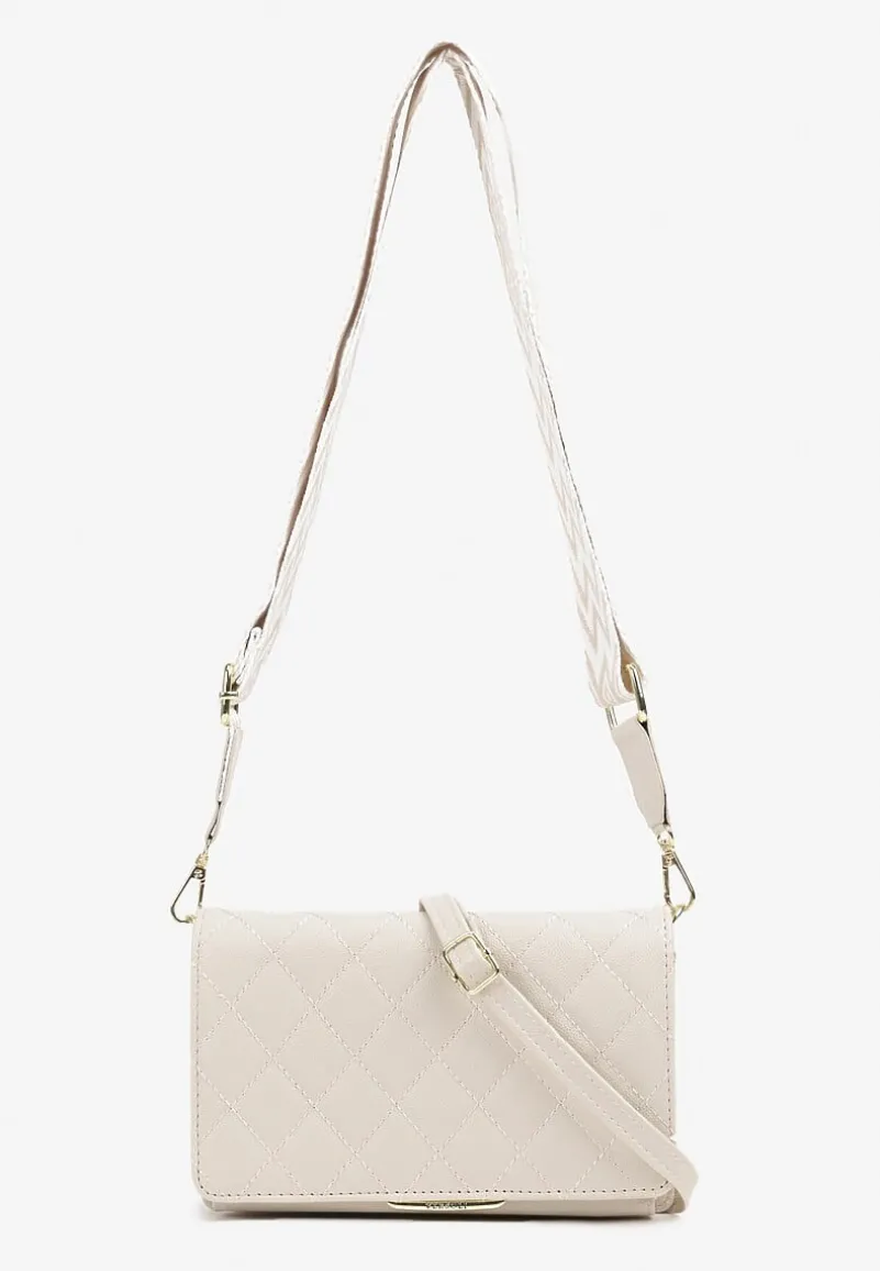 Kremowa Trzykomorowa Mała Torebka z Pikowaniem i Dodatkowymi Odczepianymi Paskami Siarolia