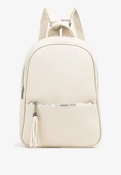 Kremowy Trapezowy Plecak z Suwakiem z Frędzlami Idassea