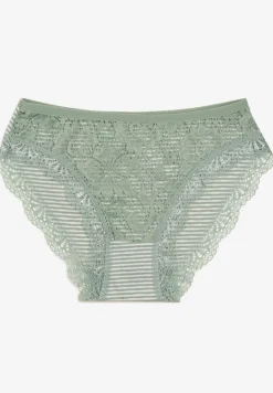 Miętowe Bawełniane Majtki Figi w Paski z Ozdobną Koronką Pelira