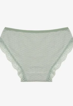 Miętowe Bawełniane Majtki Figi w Paski z Ozdobną Koronką Pelira