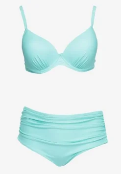 Miętowe Bikini 2-Częściowe Biustonosz Wiązany z Tyłu i Majtki High Waist z Marszczeniami Ekubia