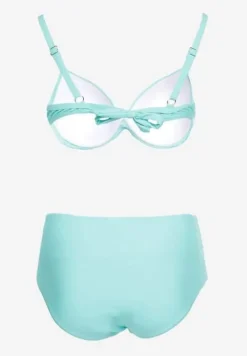 Miętowe Bikini 2-Częściowe Biustonosz Wiązany z Tyłu i Majtki High Waist z Marszczeniami Ekubia
