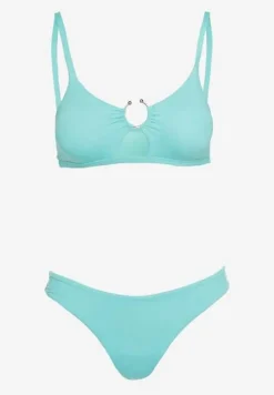 Miętowe Bikini Nieodpinany Biustonosz z Usztywnianymi Miseczkami i Klamerką przy Dekolcie na Regulowanych Ramiączkach Majtki z Elastyczną Gumką w Pasie Kiaramarie