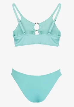 Miętowe Bikini Nieodpinany Biustonosz z Usztywnianymi Miseczkami i Klamerką przy Dekolcie na Regulowanych Ramiączkach Majtki z Elastyczną Gumką w Pasie Kiaramarie