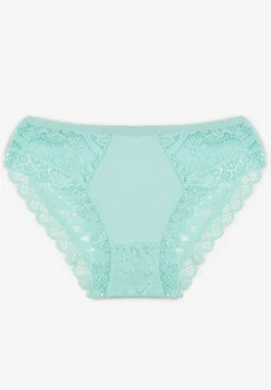 Miętowe Majtki Figi Ozdobione Koronką w Kwiatowy Wzór Belenia