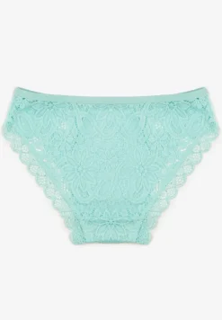 Miętowe Majtki Figi Ozdobione Koronką w Kwiatowy Wzór Belenia