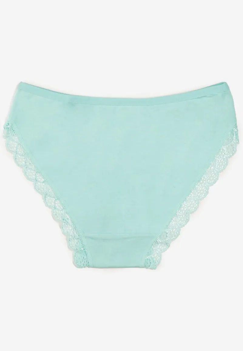Miętowe Majtki Figi z Koronką z Elastycznej Bawełny Wiabelia