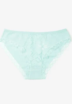Miętowe Majtki Typu Figi z Bawełny Ozdobione Koronką Blikaria
