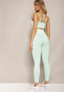 Miętowy Elastyczny Komplet Fitness Usztywniany Biustonosz i Legginsy z Gumką Orbinra