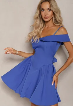 Niebieska Sukienka na Ramiączkach z Regulacją z Usztywnionymi Miseczkami Miviora